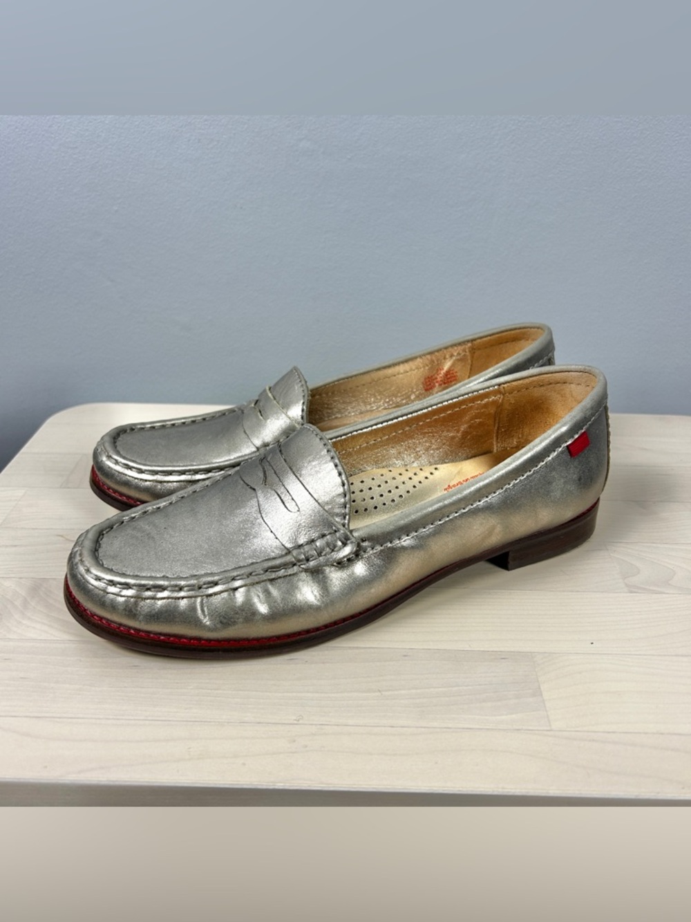 MARC JOSEPH Metallic Leather East Village Penny Loafers 7.5‎ Gold Comfort Career